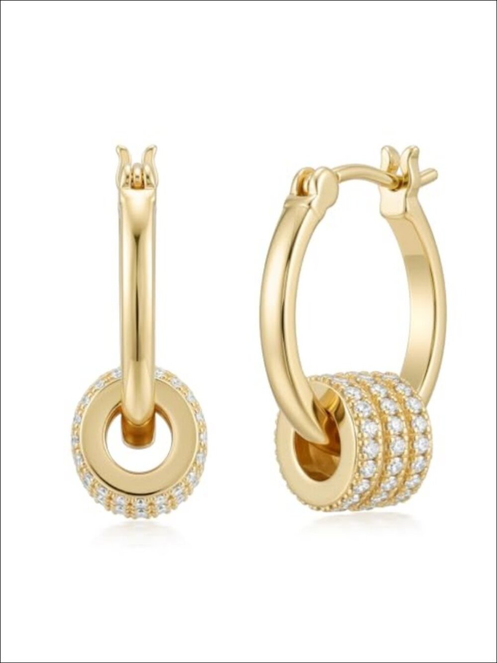 14K Gold Plated Hoop Earrings with Pavé Charm Hypoallergenic